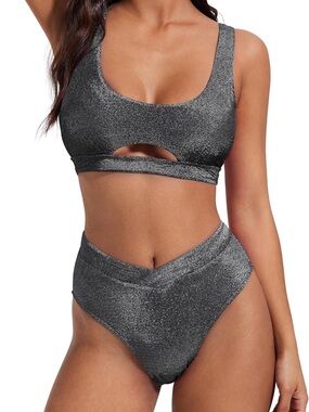NWT Metallic Cutout High-Waist Bikini - Women Swim